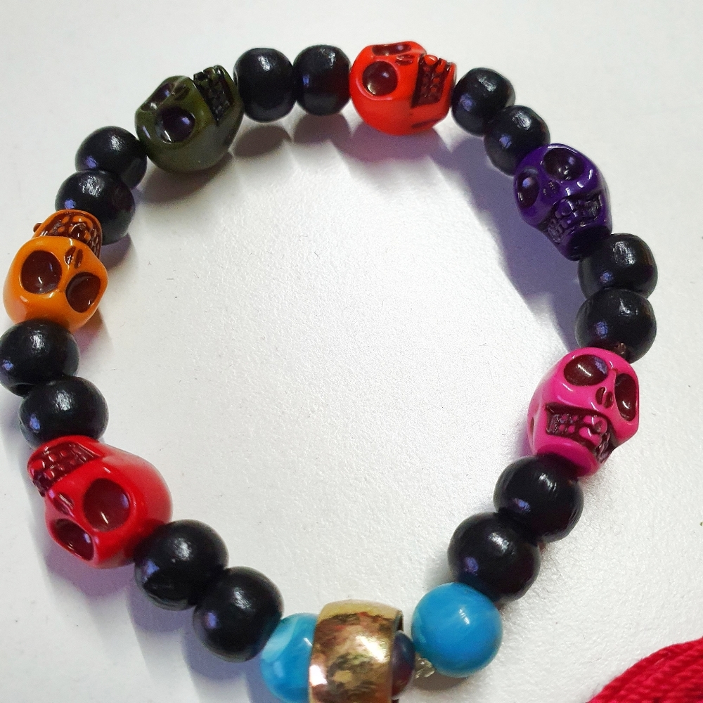 8 for $15 * Sugar Skull Tassel Stretch Bracelet - Picture 2 of 7